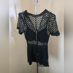 Charlotte Russe Black Net Peep Zip Up Mini Dress